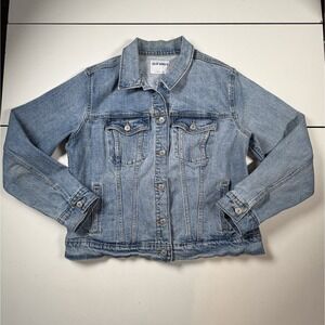 Old Navy Faded Denim Trucker Jacket Women's Large Stretch Classic Blue Jean